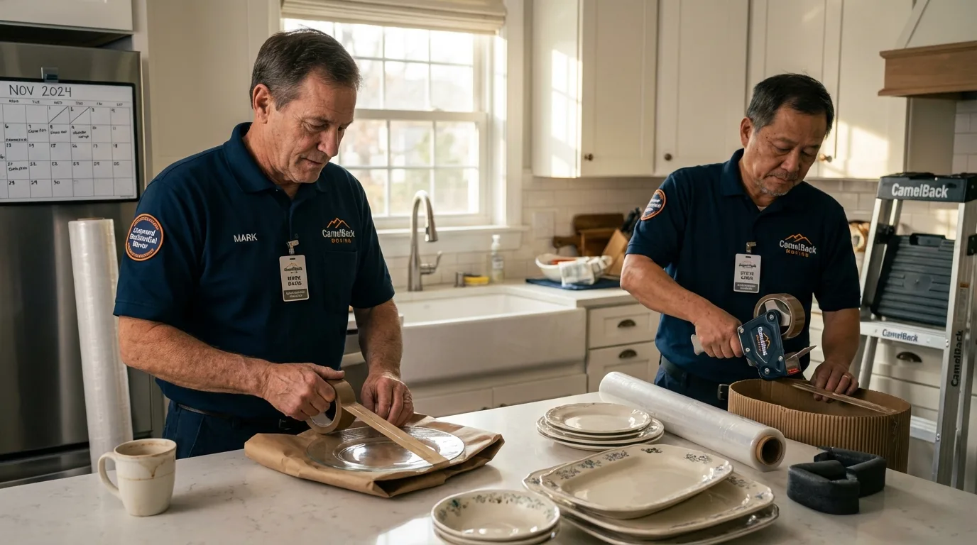 Professional crew packing kitchen dishware in Midway, UT